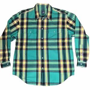 LIZ WEAR Vintage Long Sleeve Button Up Men's Size Large BOLD Green plaid COTTON